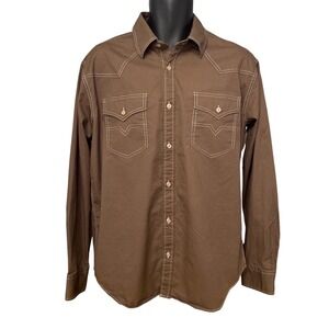 Coofandy Western Shirt Mens Large Brown Excellent Contrast Stitch Cotton